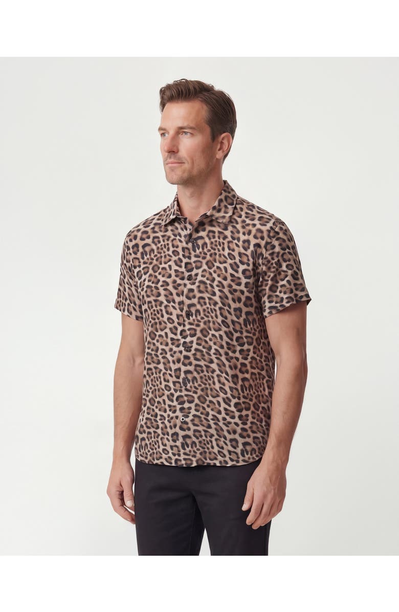 Lords of Harlech Leopard Mens Linen Button-up Shirt, Alternate, color, Leopard Brown