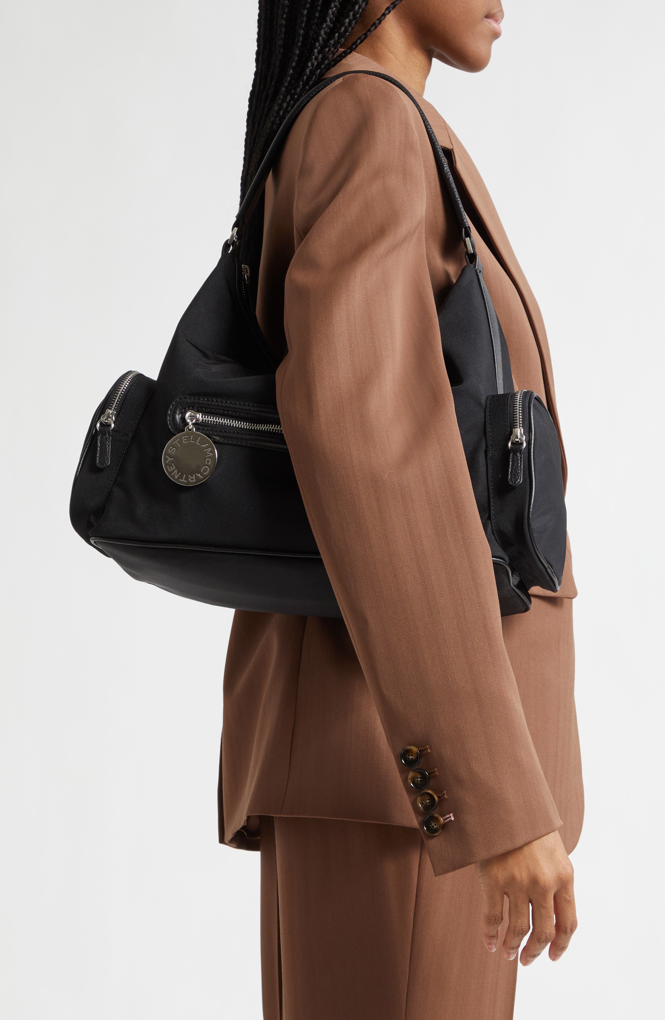 Stella McCartney Dartmoor Nylon Shoulder Bag, Alternate, color, Ultra Black