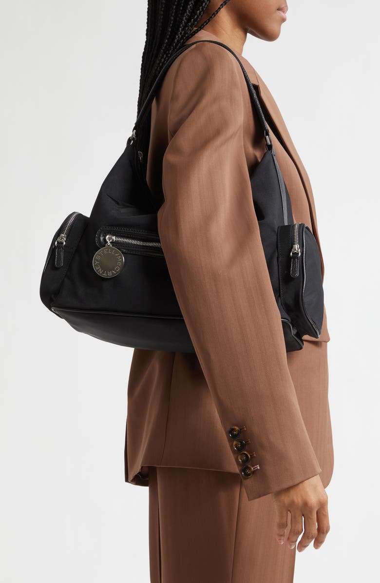 Stella McCartney Dartmoor Nylon Shoulder Bag, Alternate, color, Ultra Black