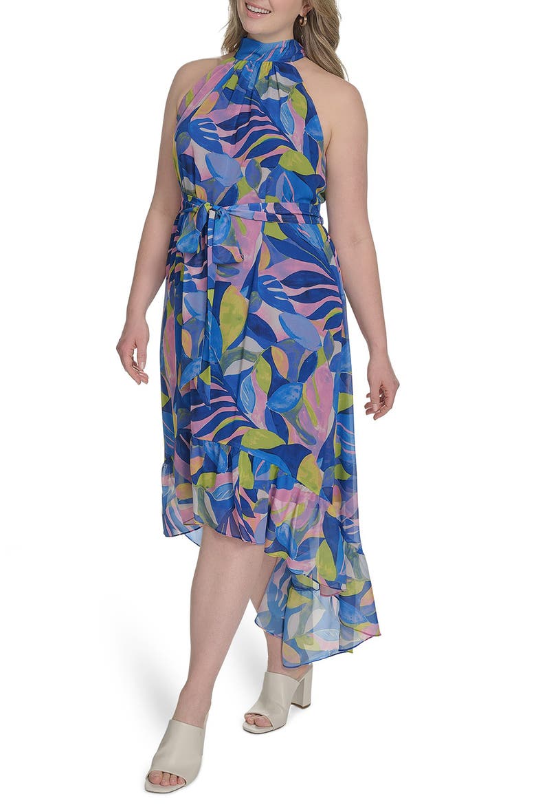 Floral Sleeveless High-Low Dress, Alternate, color, BLUE MULTI