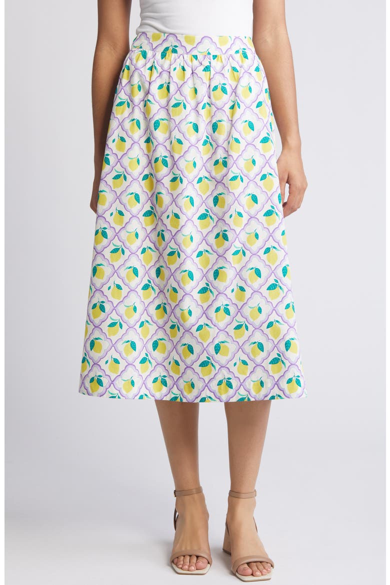 Hattie Cotton Poplin Midi Skirt, Main, color, LAVENDER LEMON GROVE