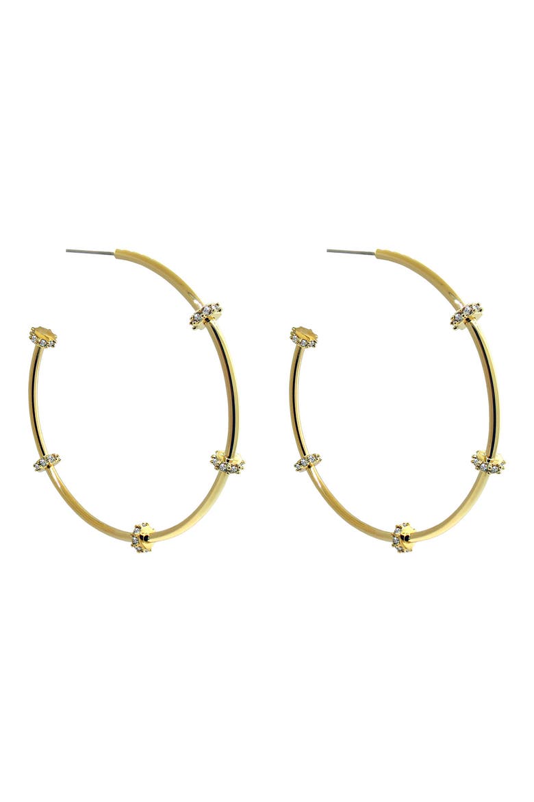 Stella 18K Gold Plated CZ Station Hoop Earrings, Main, color, GOLD