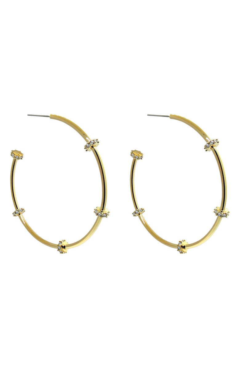 Liza Schwartz Stella 18K Gold Plated CZ Station Hoop Earrings, Main, color, Gold