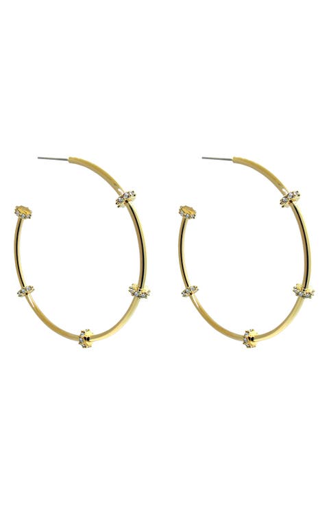 Stella 18K Gold Plated CZ Station Hoop Earrings