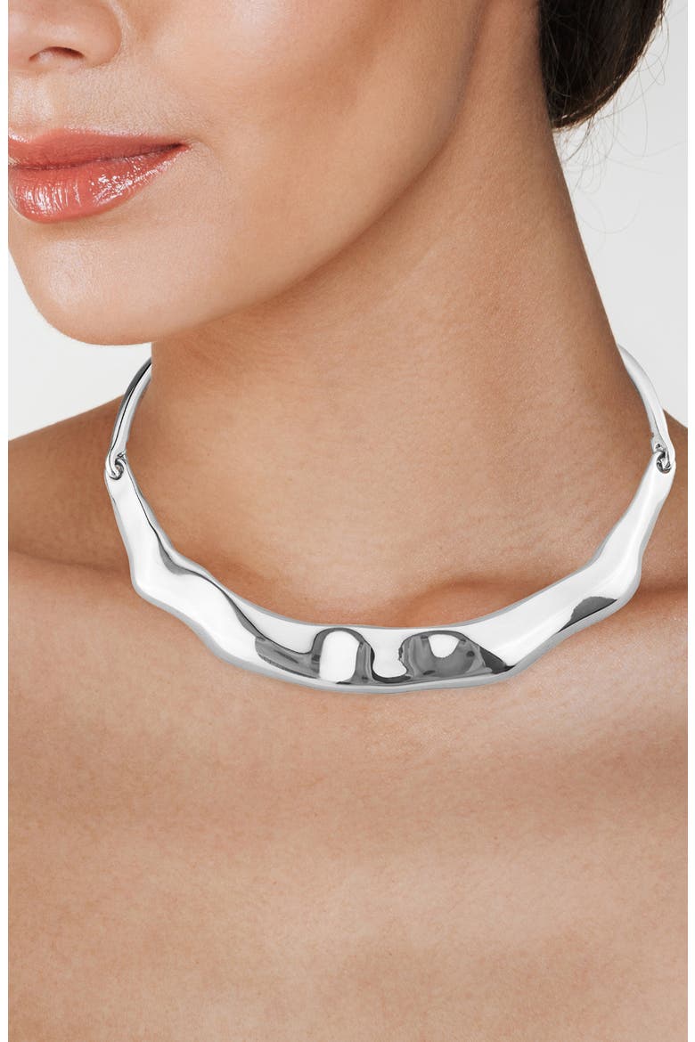 17-Inch Wave Bar Collar Necklace, Alternate, color, SILVER