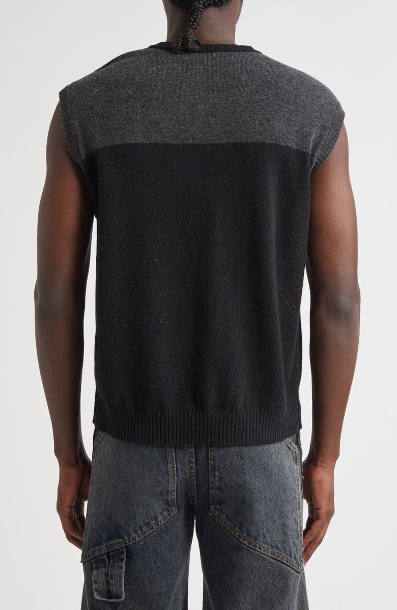 Eckhaus Latta Racer Colorblock Wool V-Neck Sweater Vest, Alternate, color, Raven