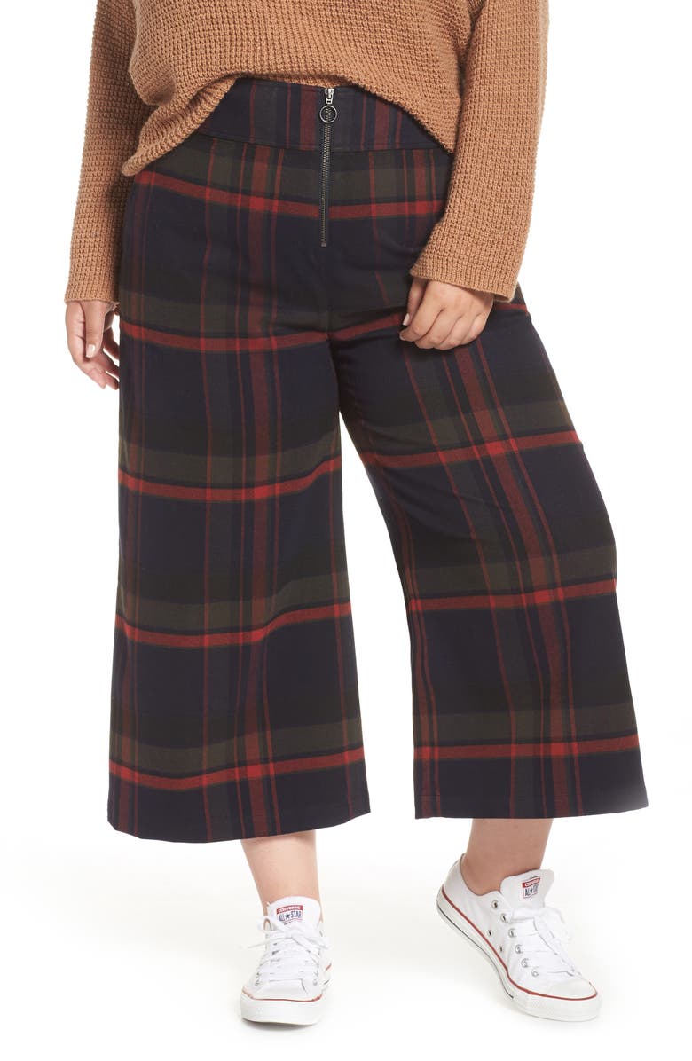 BP. High Rise Plaid Crop Pants, Main, color,