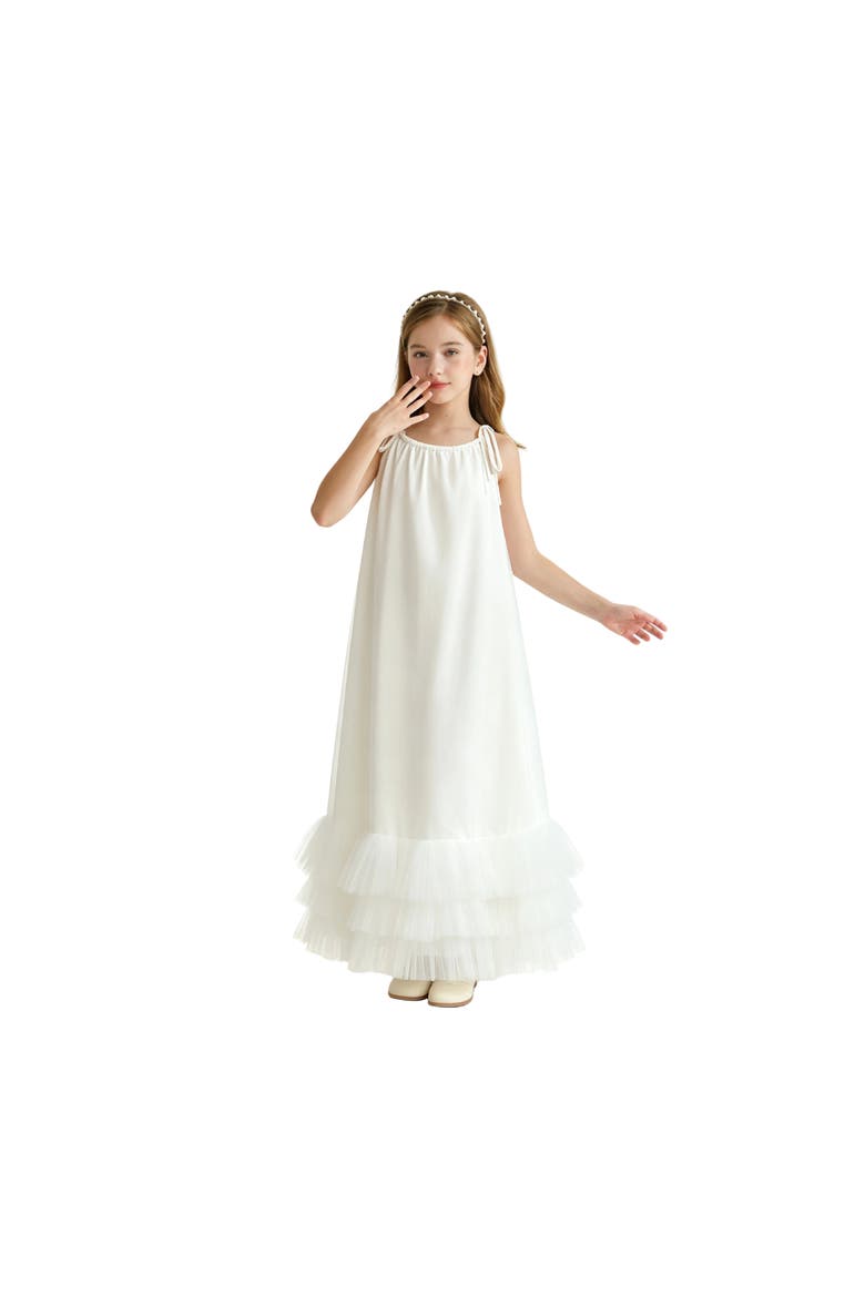 Kendra Ruffle Hem Tie-Strap Dress, Alternate, color, White
