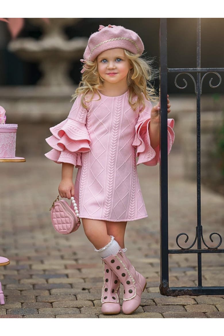 Best Pick  Ruffle Sleeve Sweater Dress, Alternate, color, Pink