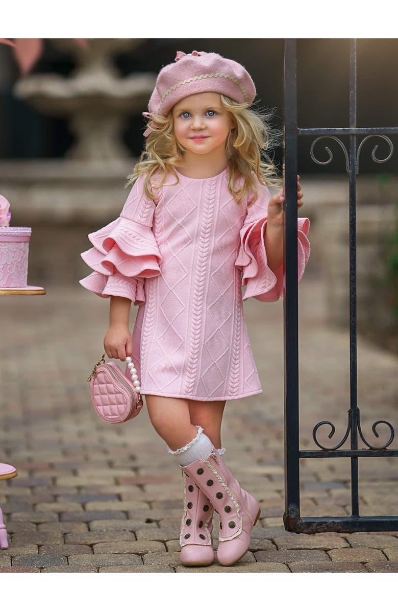Mia Belle Girls Best Pick Ruffle Sleeve Sweater Dress, Alternate, color, Pink