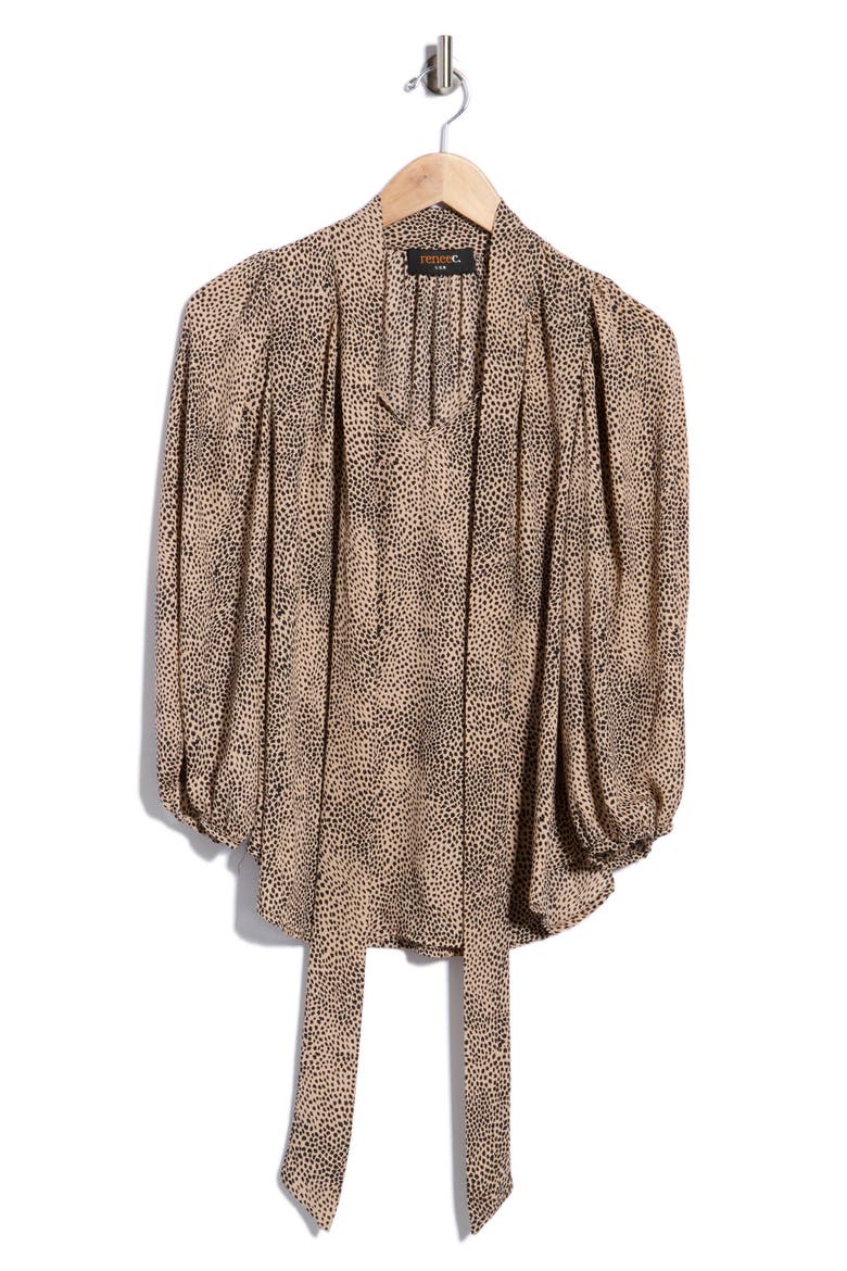 Animal Printed Tie Neck Blouse, Main, color, TAUPE