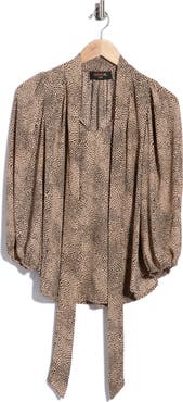 Renee C Animal Printed Tie Neck Blouse