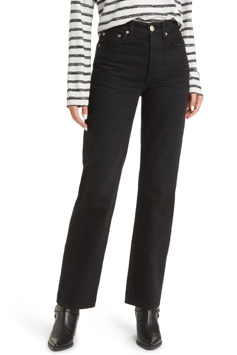 Alex High Waist Straight Leg Jeans, Main, color, BLACK