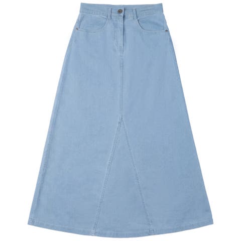 Mineral Wash Godet Panel Front Zip Maxi Skirt