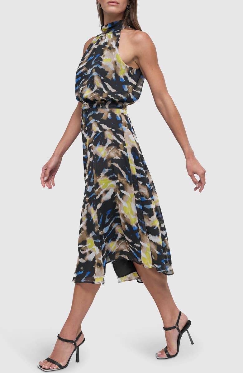 DKNY Mock Neck Chiffon Midi Dress, Alternate, color, 