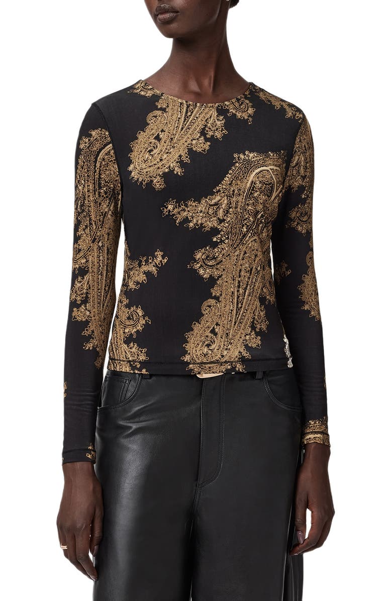 AllSaints Katlyn Paisley Print Knit Top, Main, color, Ella Black