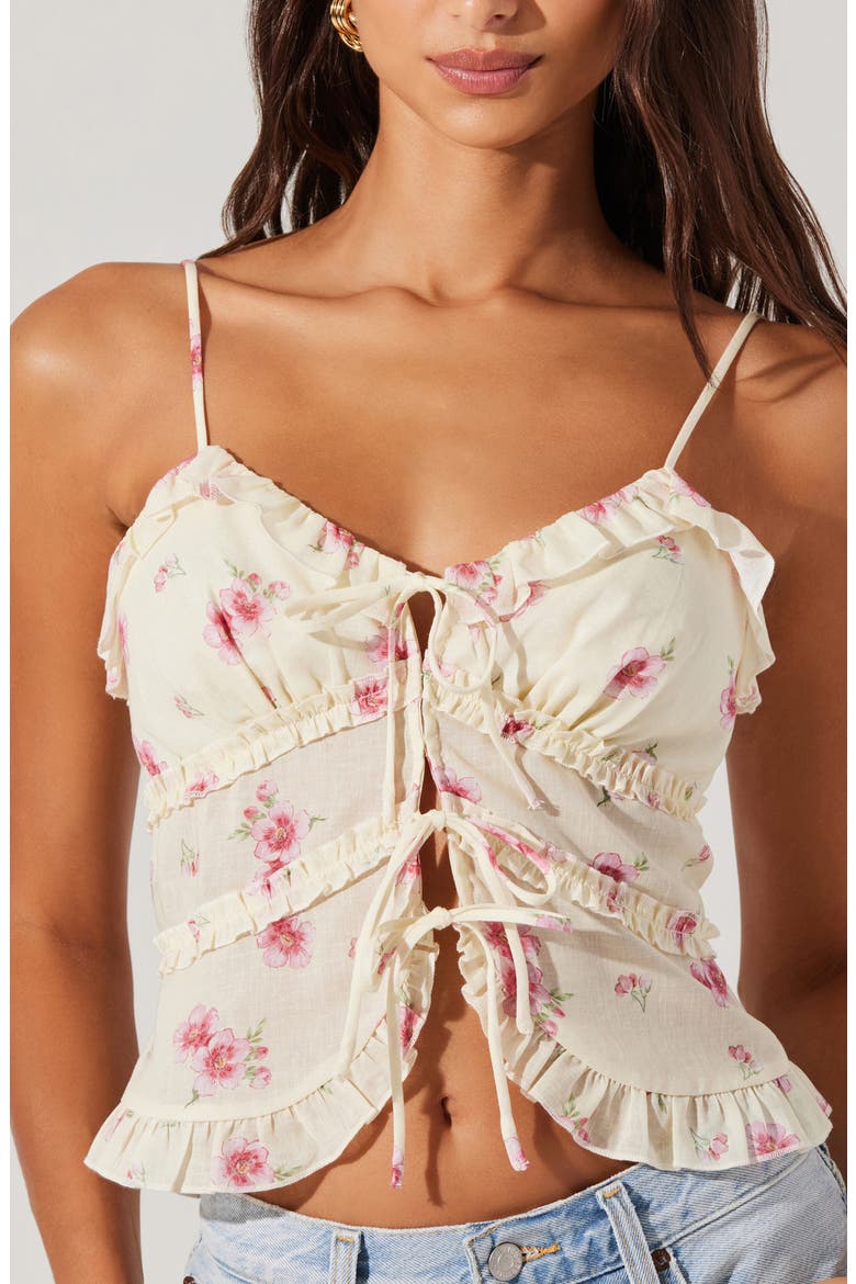 Islah Floral Ruffle Tie Front Crop Camisole, Alternate, color, IVORY PINK FLORAL