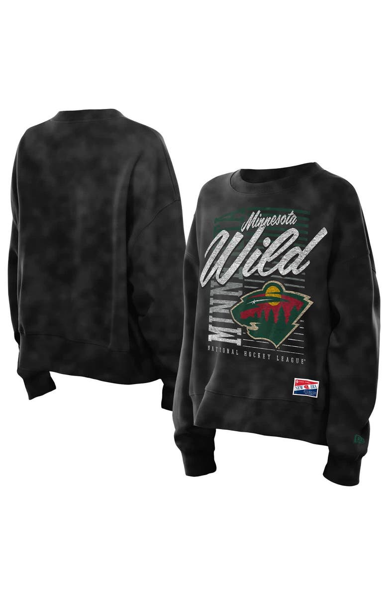 New Era Women's New Era Black Minnesota Wild Oversized Throwback Mineral Wash Sweatshirt, Main, color, 