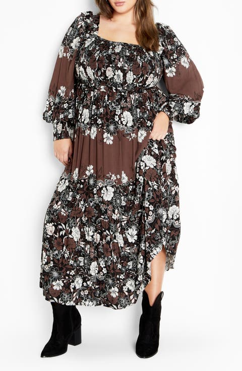 Hattie Floral Print Long Sleeve Maxi Dress (Plus)