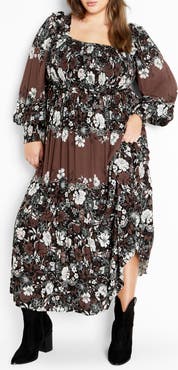 City Chic Hattie Floral Print Long Sleeve Maxi Dress