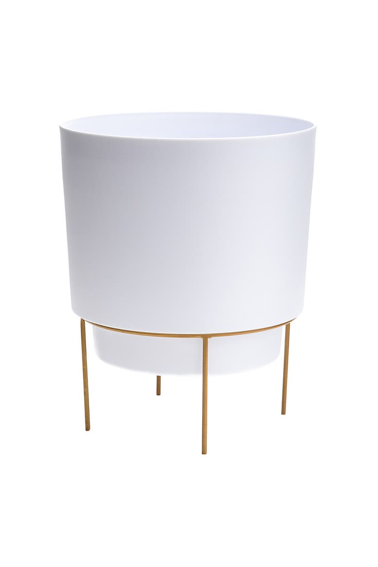 6 Inch Hopson Round Planter with Gold Metal Stand, Casper White, Main, color, White