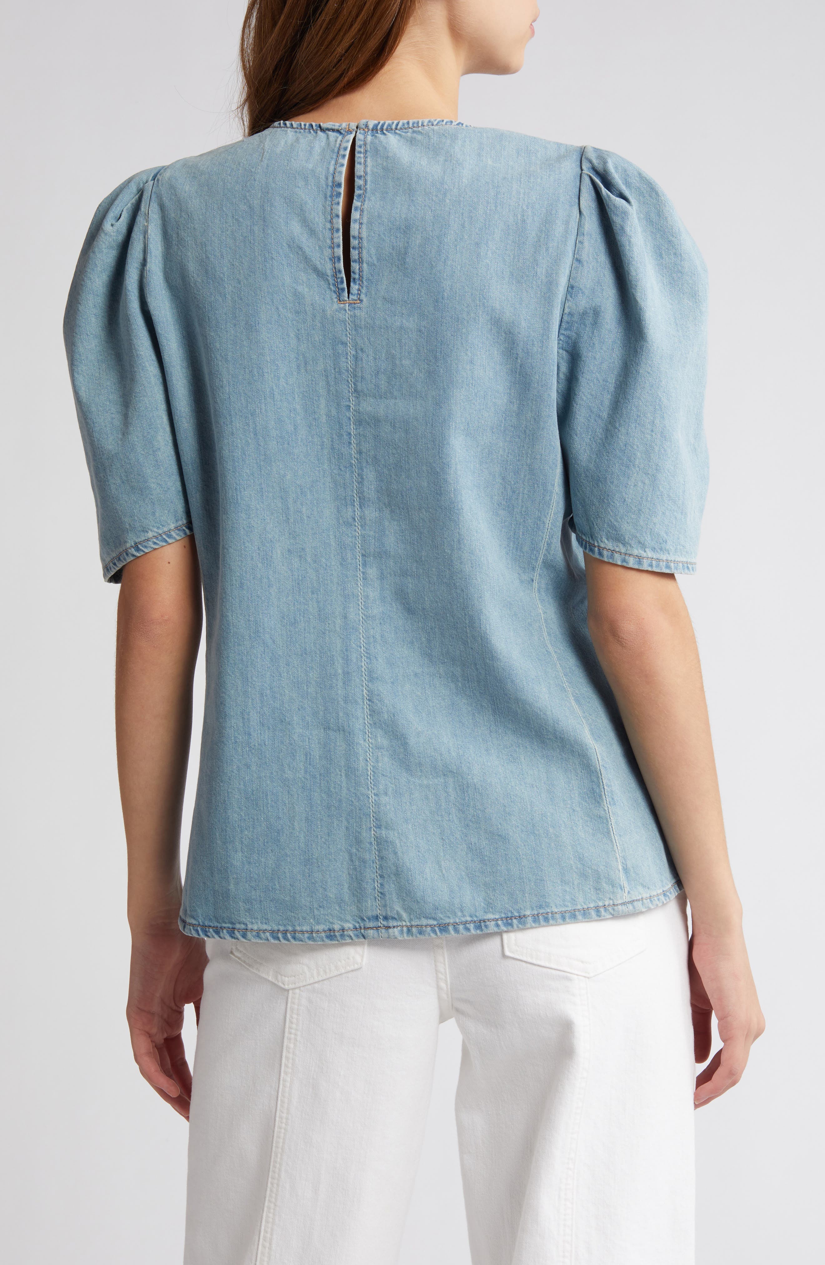 Puff Sleeve Denim Top - image 2