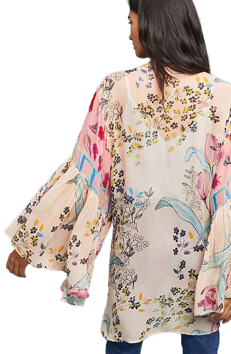 SAACHI Floral Ruffle Sleeve Short Duster, Alternate, color, Pink