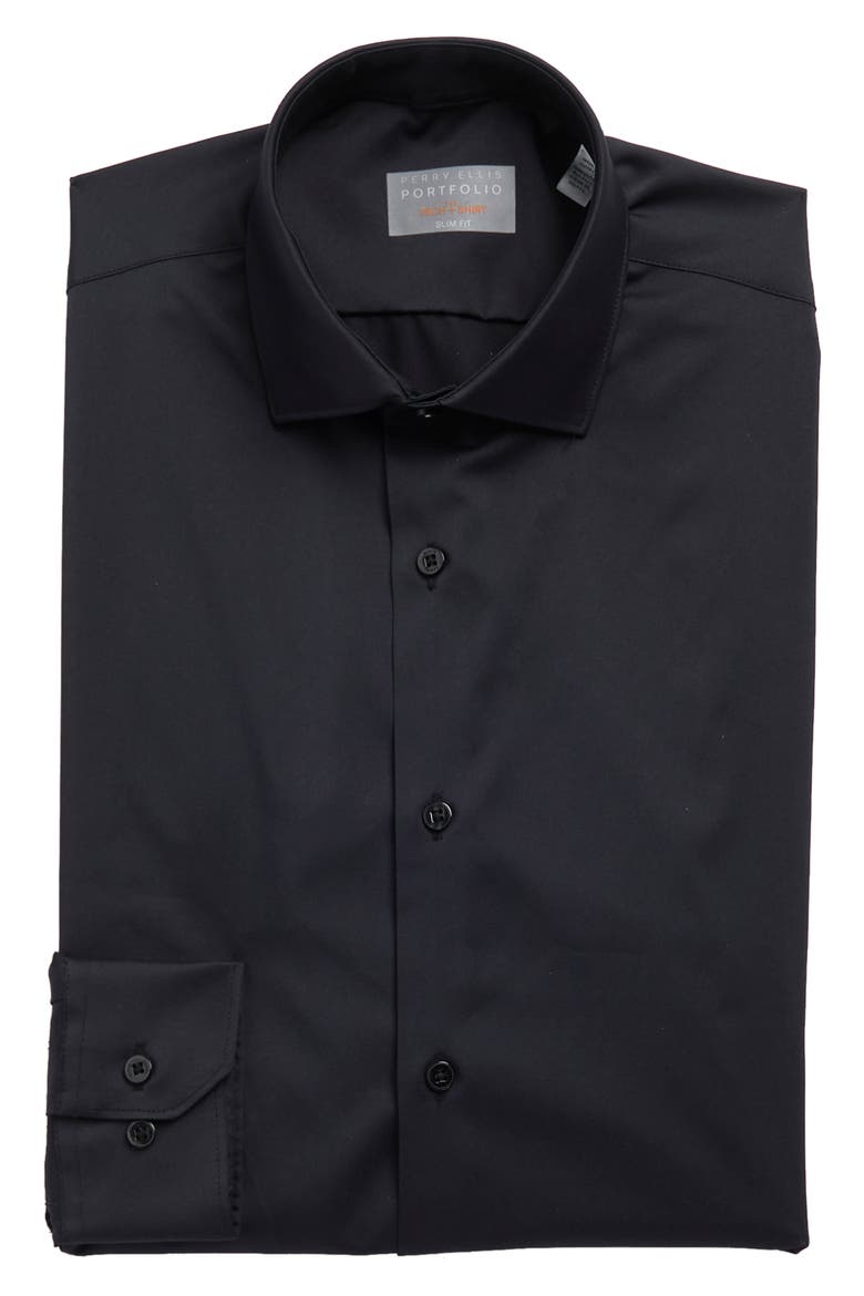 Tech Slim Fit Shirt, Main, color, BLACK SOLID
