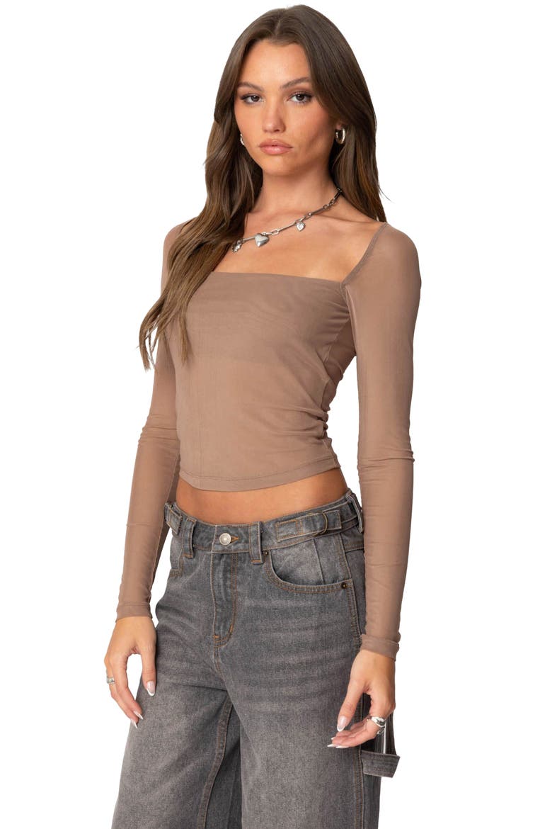 Marta Mesh Crop Top, Alternate, color, BROWN