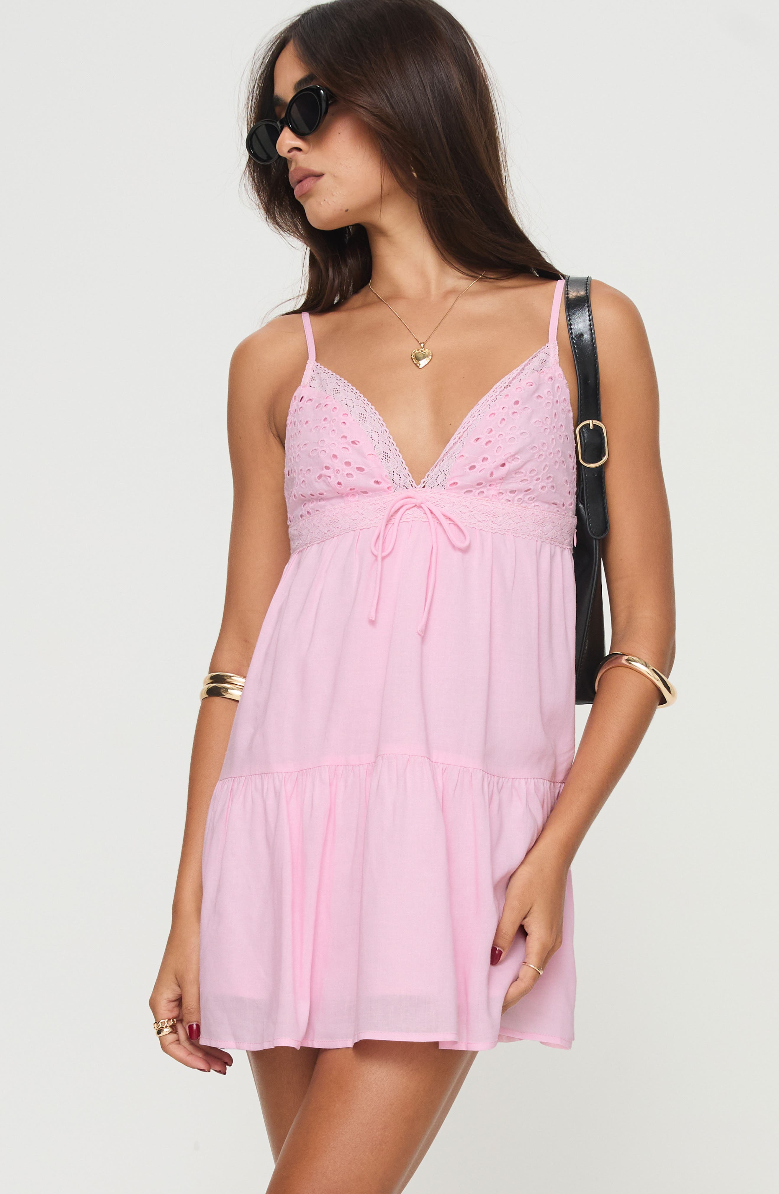 cotton eyelet dress pink princess Swea Pea & Lilli SP179Z Cotton Eyelet w/ Lace Detail Doll Dress