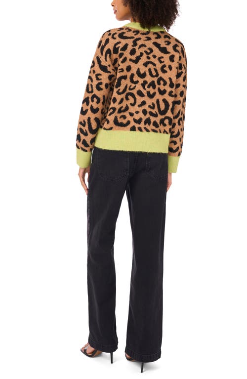 1.state Colorblock Trim Leopard Spot Cardigan In Green