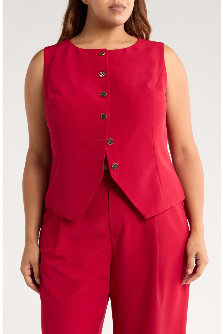 Hammered Button-Up Vest, Main, color, RED