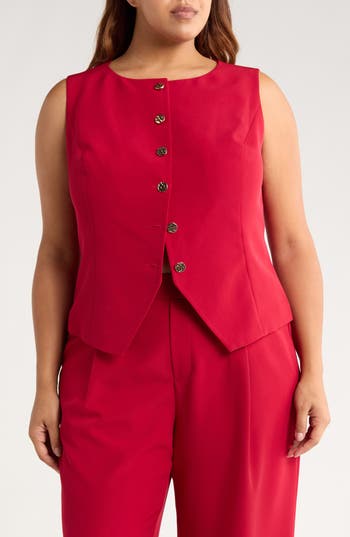 Gemma + Jane Hammered Button-up Vest In Red