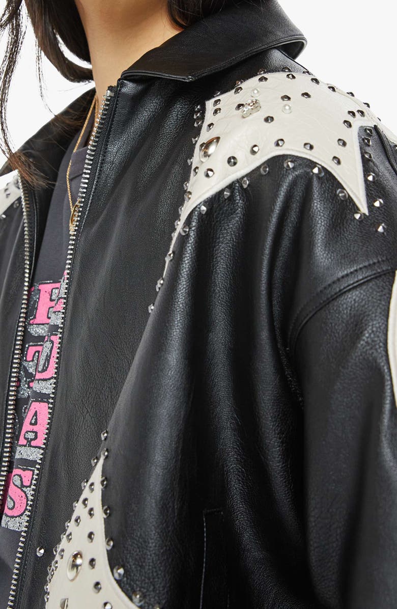 MOTHER The Zip It Studded Faux Leather Jacket, Alternate, color,
