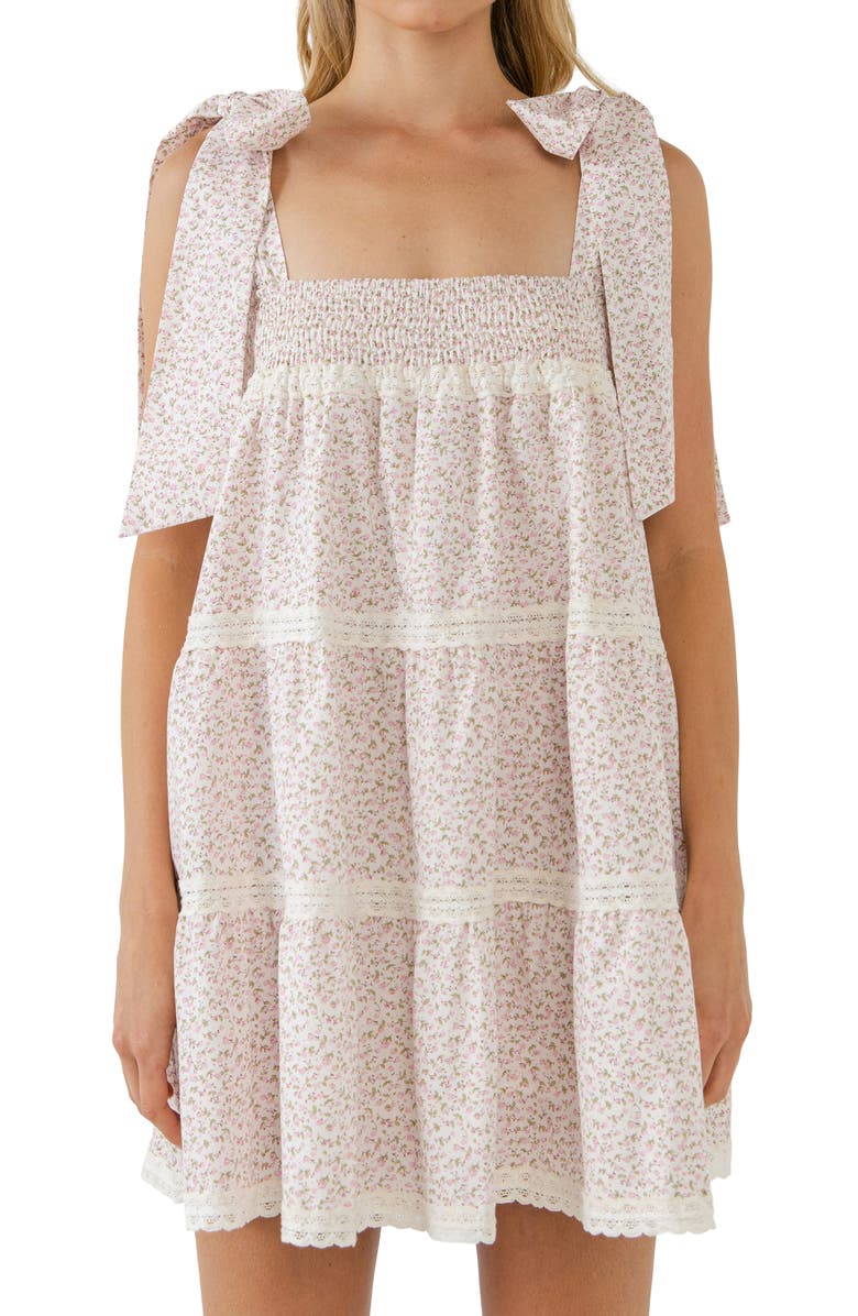 Free the Roses Lace Trim Floral Cotton Minidress, Alternate, color, 