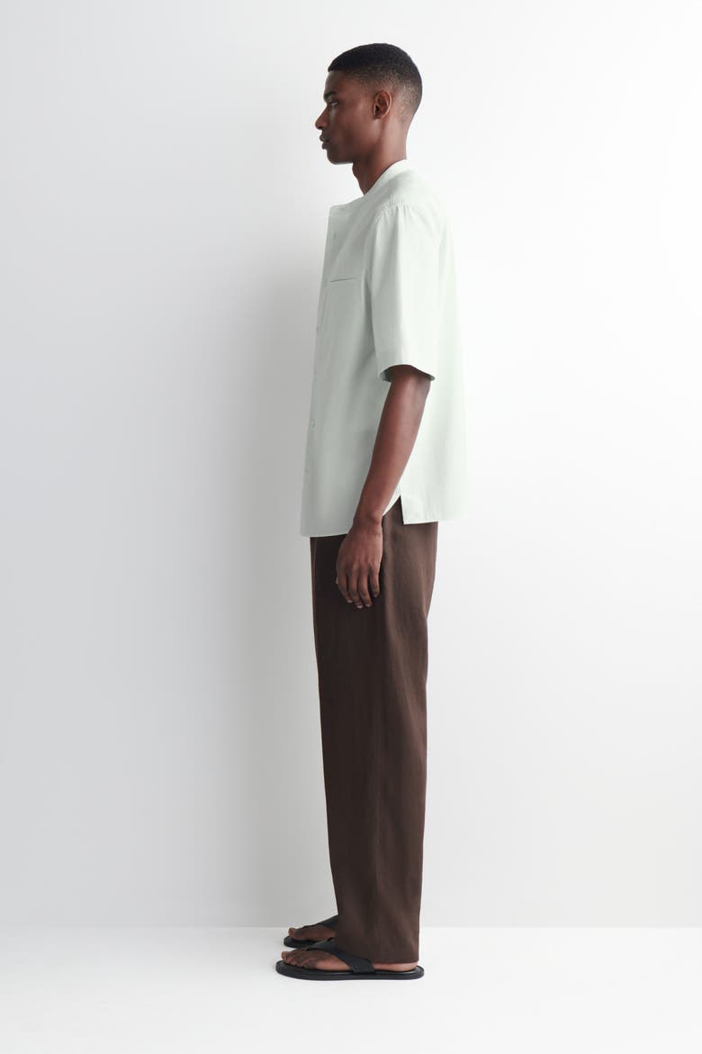 Grandad-collar Short-sleeved Shirt, Alternate, color, LIGHT GREEN