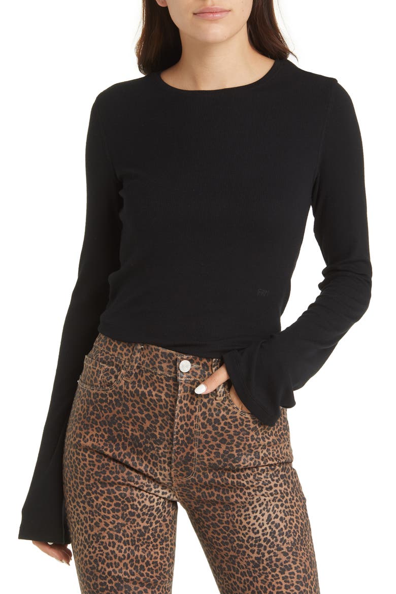 Long Sleeve Rib Top, Main, color, NOIR