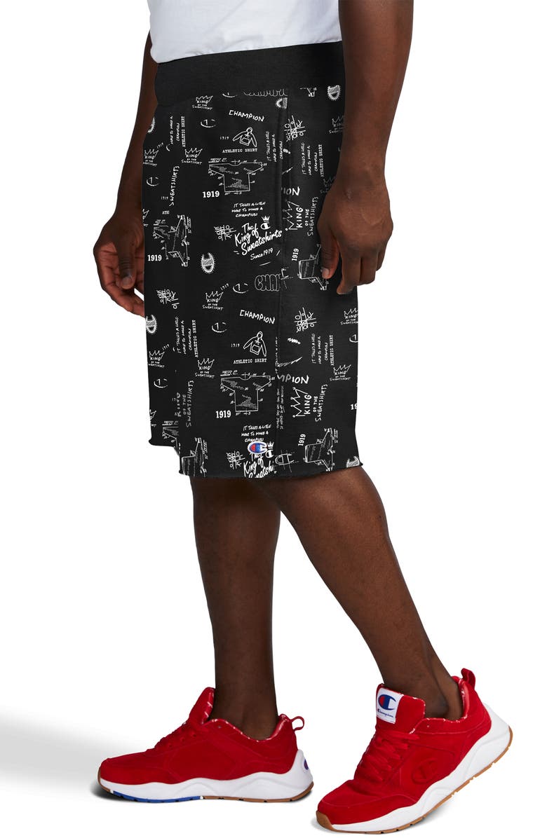 Champion Reverse Weave Scribble Print Fleece Shorts, Alternate, color, 