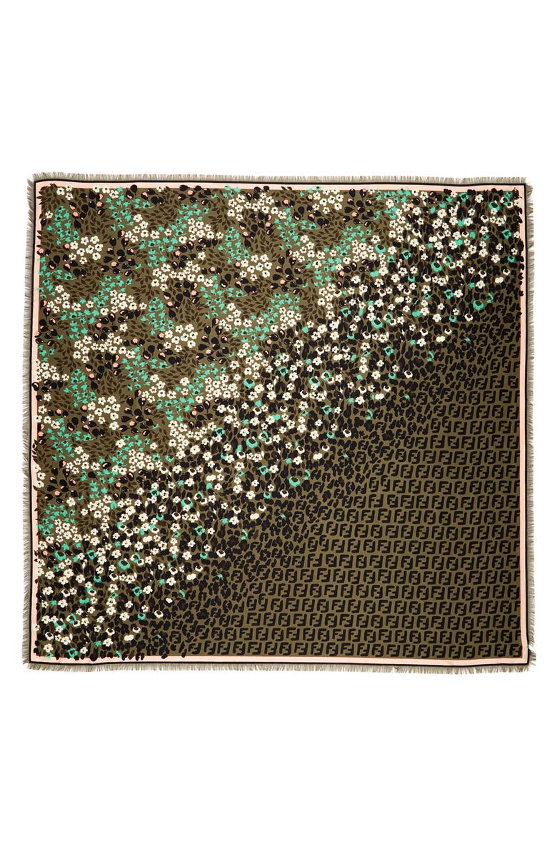 Fendi FF Floral Silk & Wool Shawl, Main, color, 