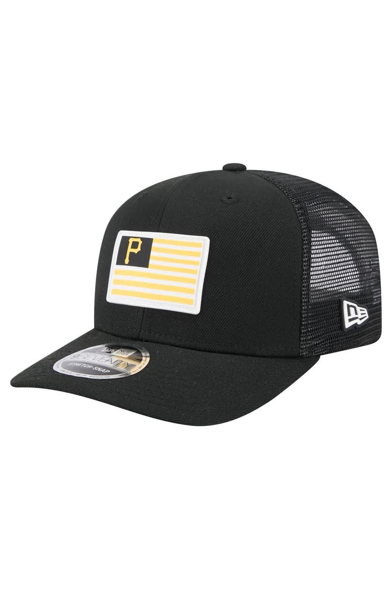 Men's New Era Black Pittsburgh Pirates Flag 9SEVENTY Stretch-Snap Hat, Main, color, Black