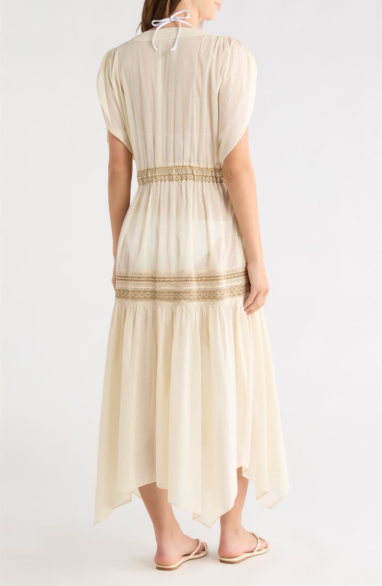 Ramy Brook Audra Lace Trim Tie Front Cover-Up Dress, Alternate, color, Sandstone