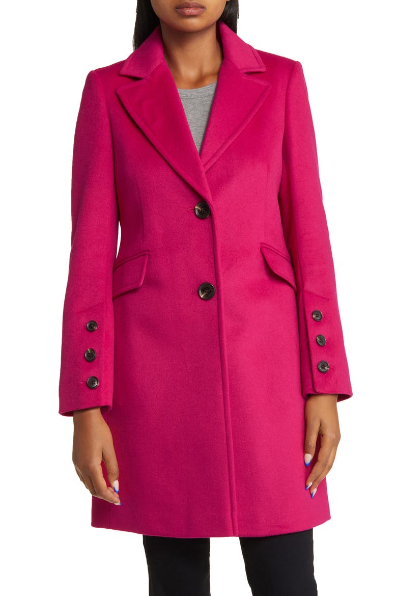 Reefer Single Breasted Wool Blend Twill Jacket, Main, color, MAGENTA