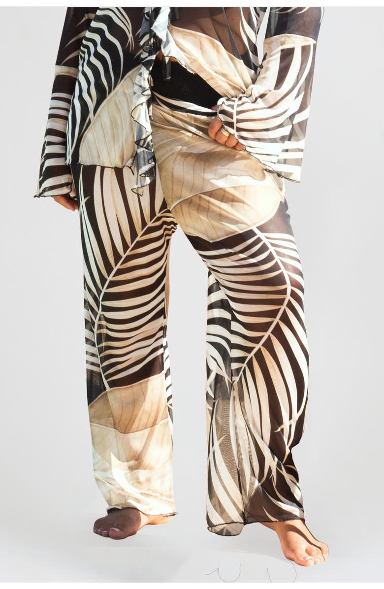 FASHION-SZN CURVE Print Wide Leg Resort Pants, Main, color, Black