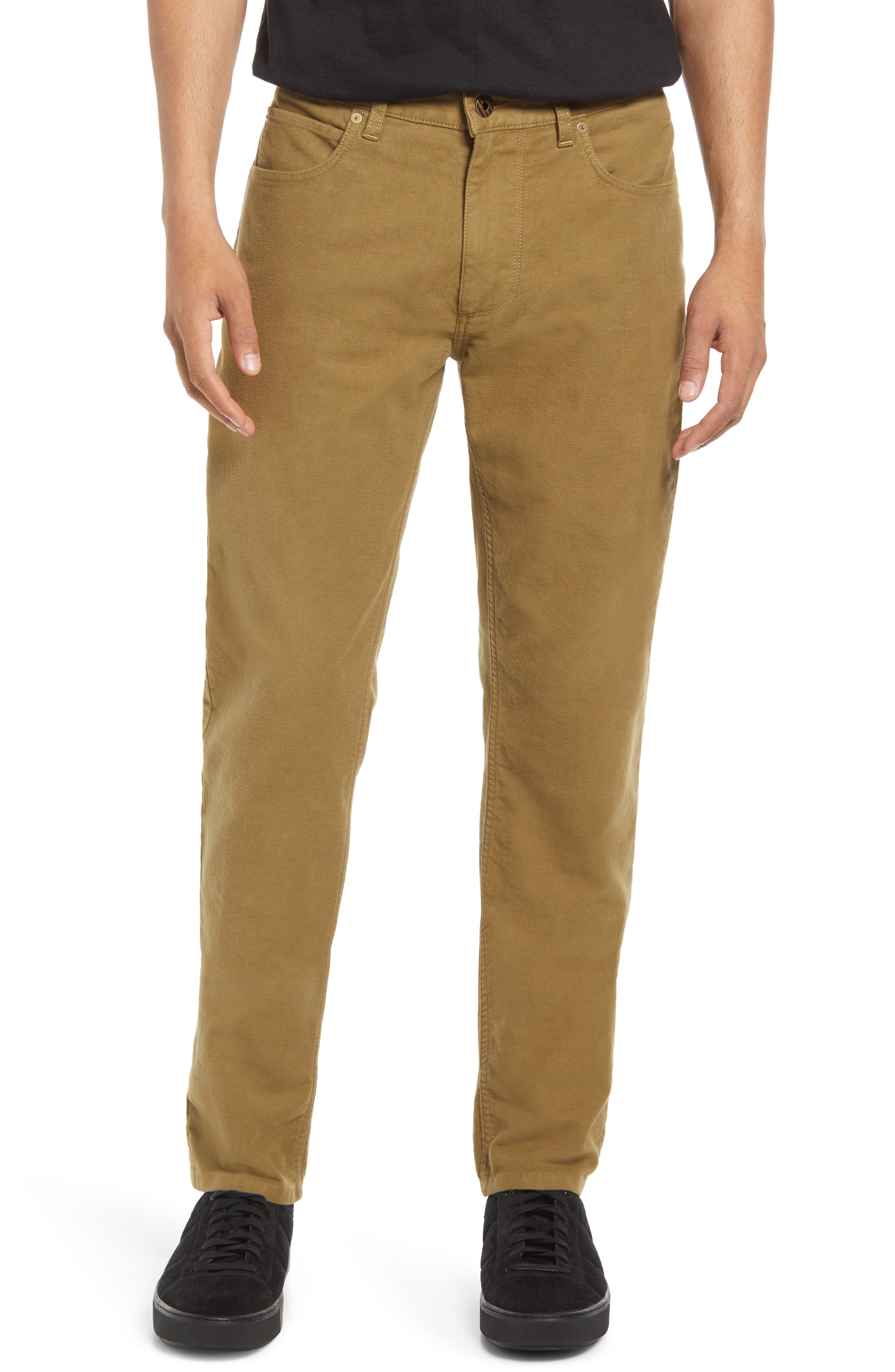 Billy Reid Moleskin Slim Fit Five Pocket Pants in Olive 
