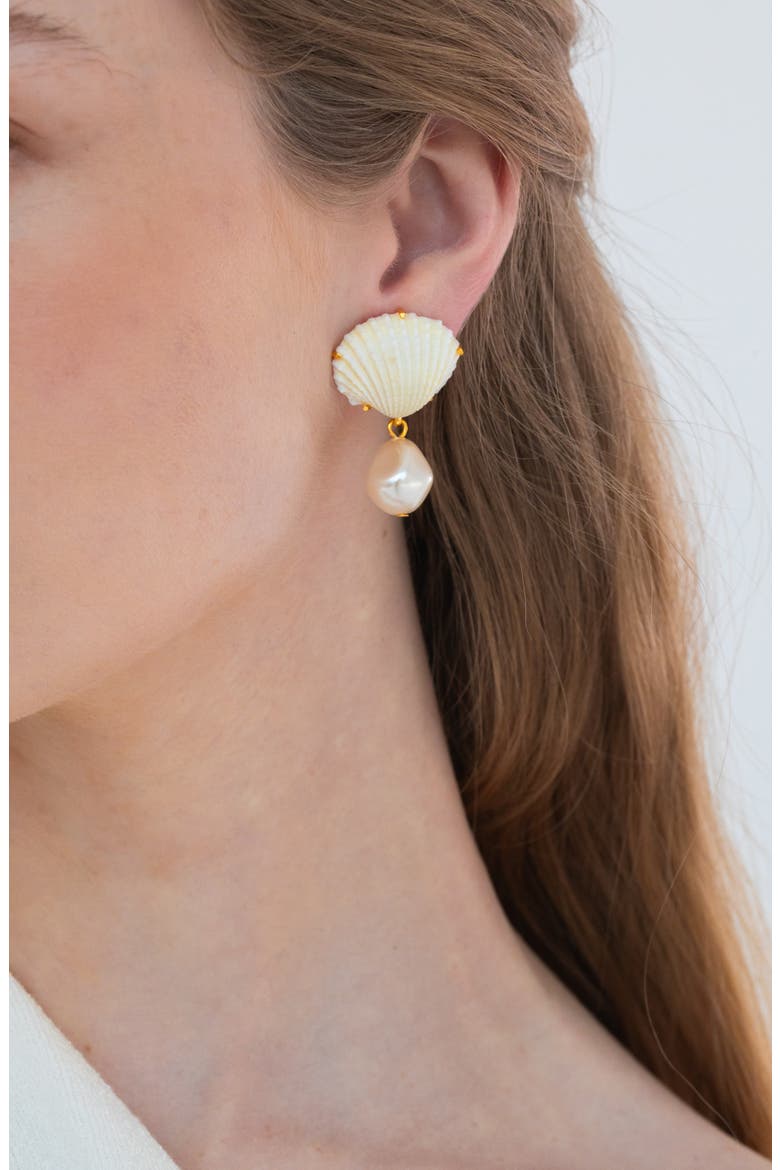 Isola Shell & Faux Pearl Drop Earrings, Alternate, color, DOVE