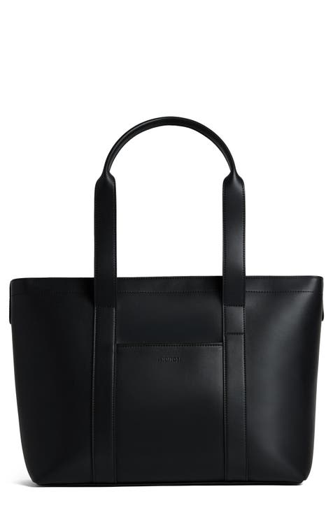 Leather tote with outside pockets hotsell