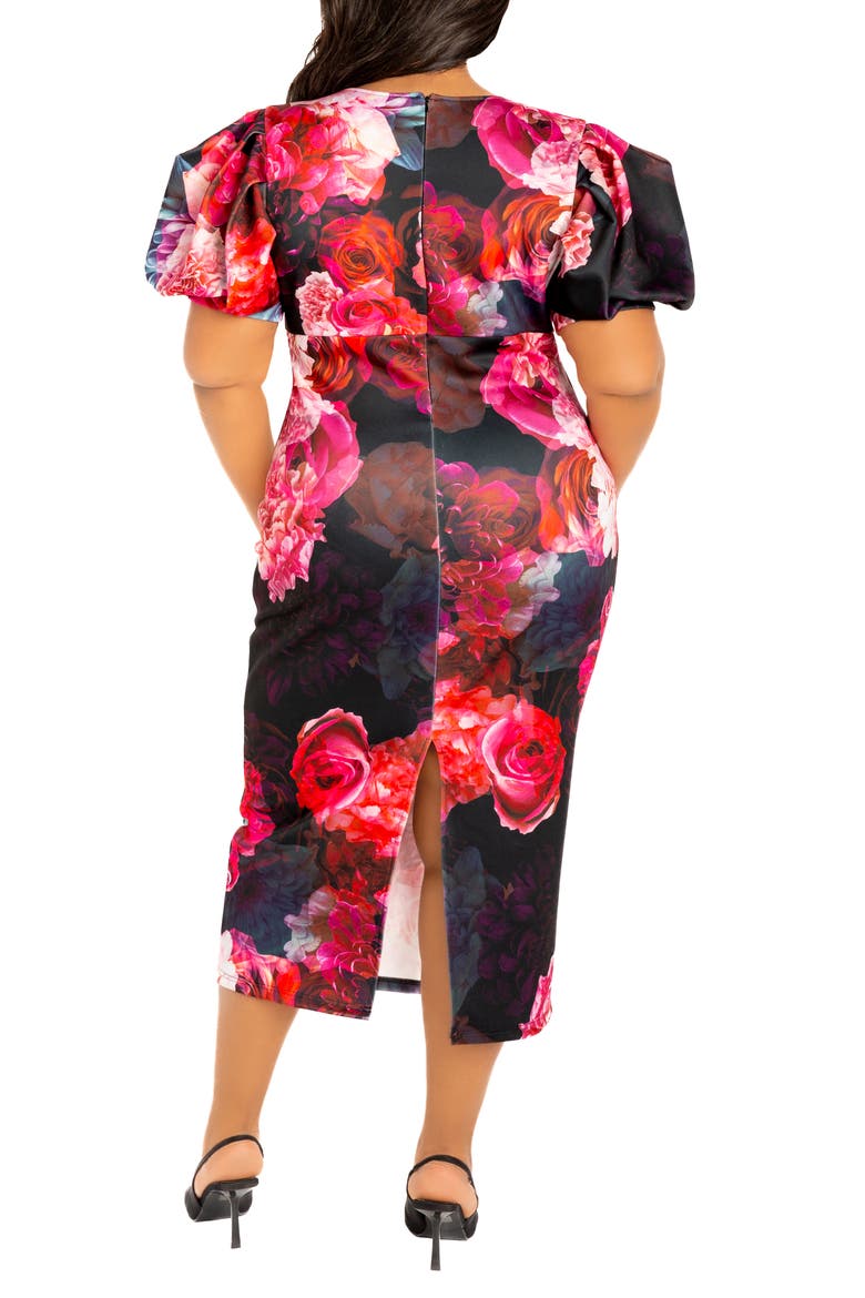 Floral Scuba Knit Midi Dress, Alternate, color, BLACK MULTI