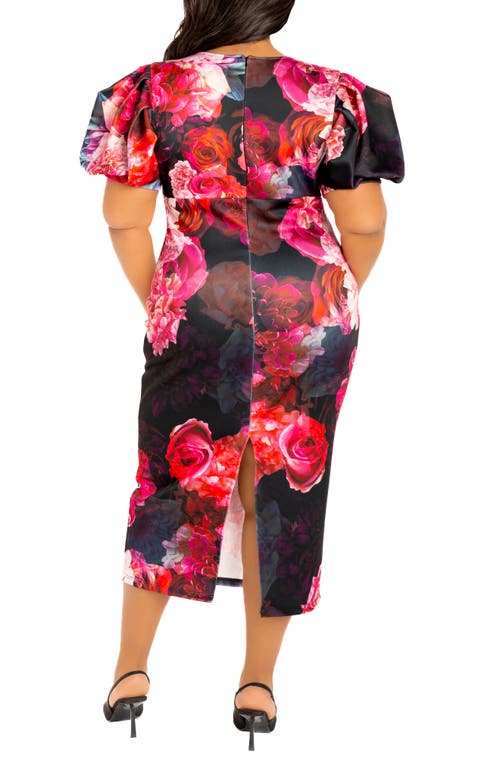 Buxom Couture Floral Scuba Midi Dress In Black Multi