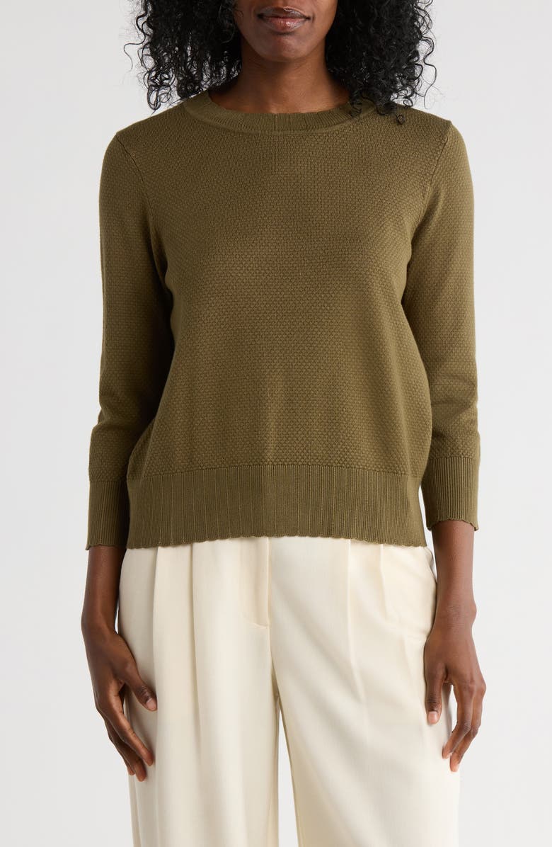 Adrianna Papell Scalloped Three-Quarter Sleeve Sweater, Main, color, Oak Olive