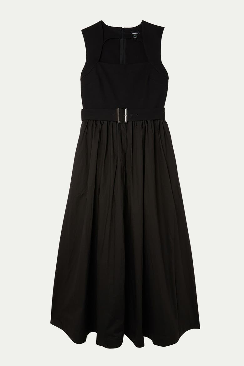 Square Neck Belted Maxi Dress, Alternate, color, Black